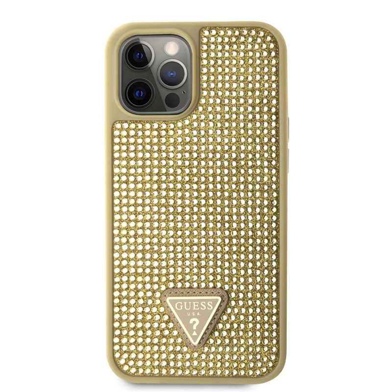 Guess Rhinestones Triangle Metal Logo Kryt pre iPhone 12 Pro Max Gold