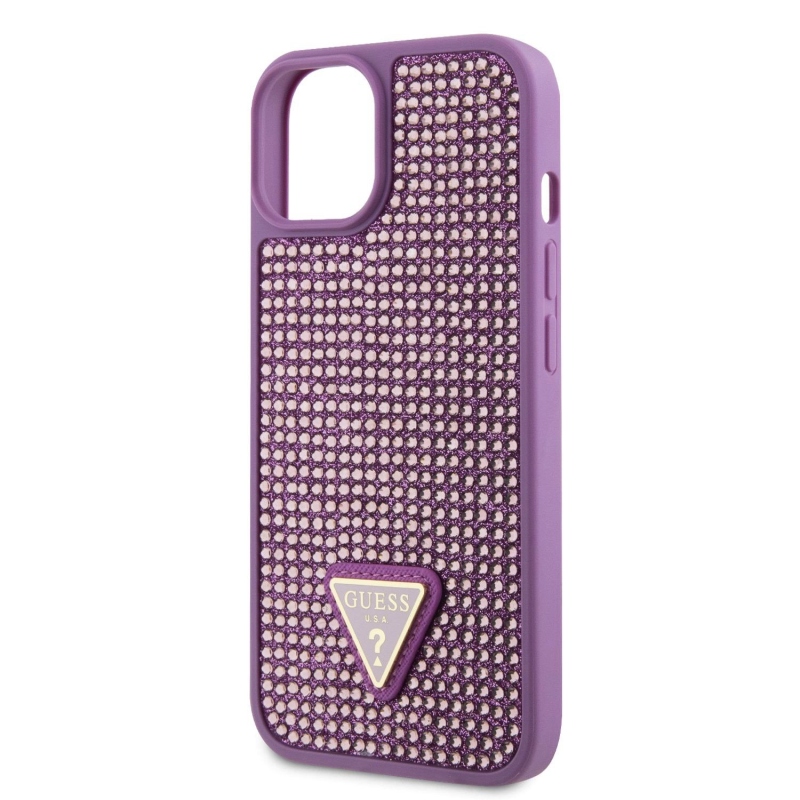 Guess Rhinestones Triangle Metal Logo Kryt pre iPhone 13 Purple