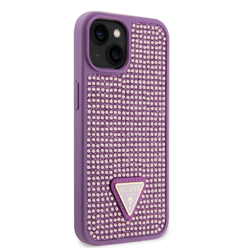 Guess Rhinestones Triangle Metal Logo Kryt pre iPhone 13 Purple