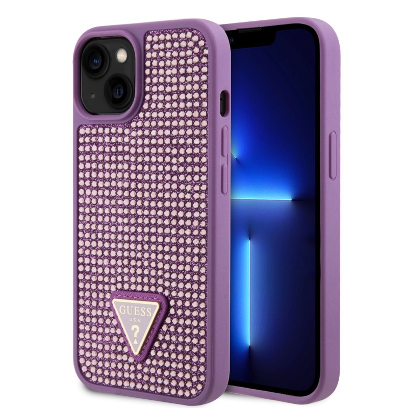 Guess Rhinestones Triangle Metal Logo Kryt pre iPhone 13 Purple