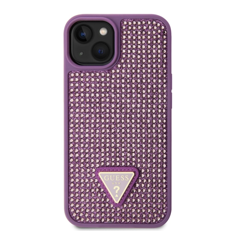 Guess Rhinestones Triangle Metal Logo Kryt pre iPhone 13 Purple