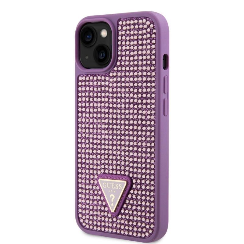 Guess Rhinestones Triangle Metal Logo Kryt pre iPhone 13 Purple