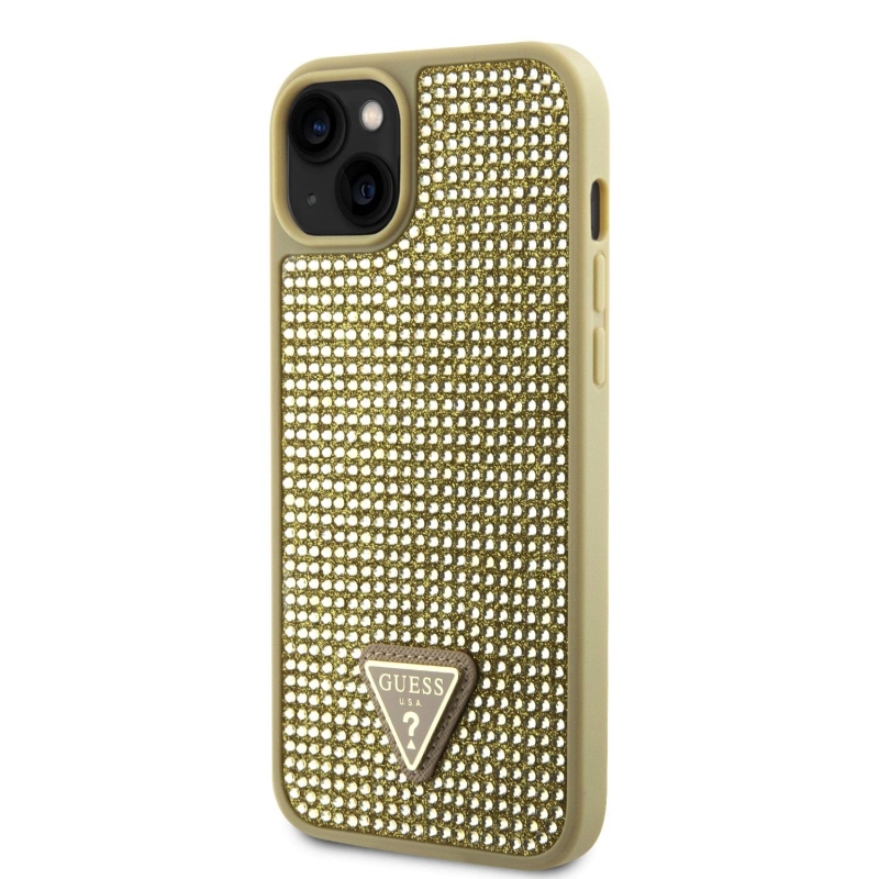 Guess Rhinestones Triangle Metal Logo Kryt pre iPhone 15 Gold