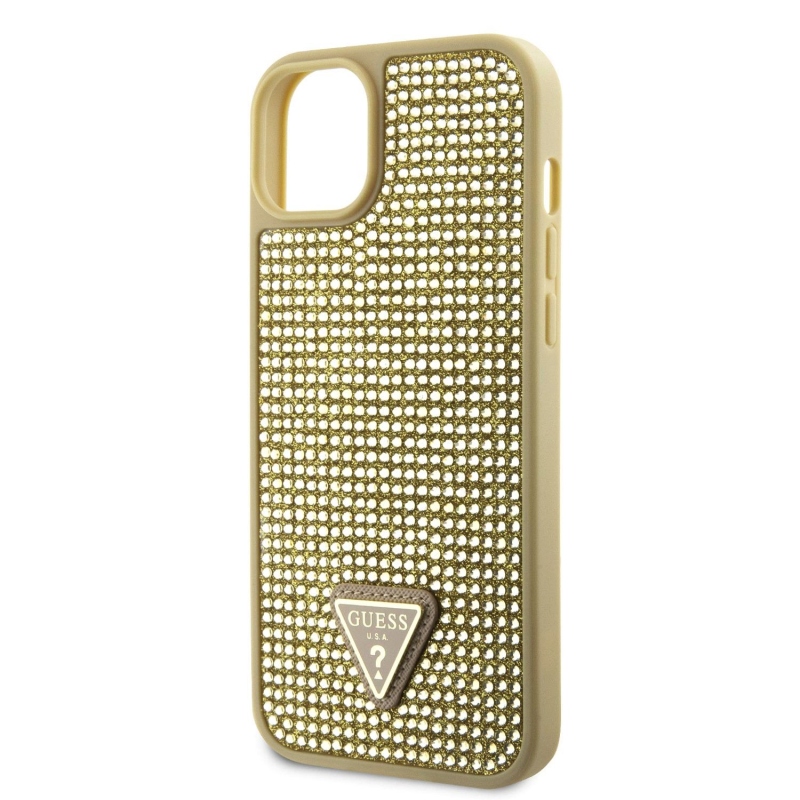 Guess Rhinestones Triangle Metal Logo Kryt pre iPhone 15 Gold