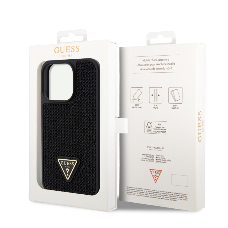 Guess Rhinestones Triangle Metal Logo Kryt pre iPhone 15 Pro Black