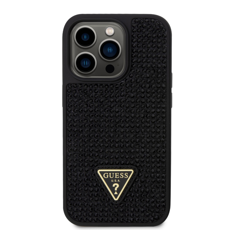 Guess Rhinestones Triangle Metal Logo Kryt pre iPhone 15 Pro Black