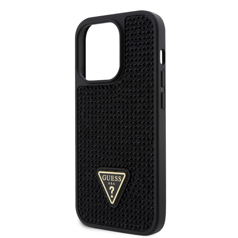 Guess Rhinestones Triangle Metal Logo Kryt pre iPhone 15 Pro Black