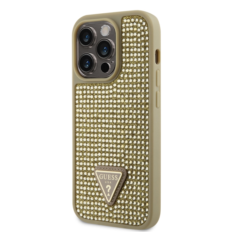 Guess Rhinestones Triangle Metal Logo Kryt pre iPhone 15 Pro Gold