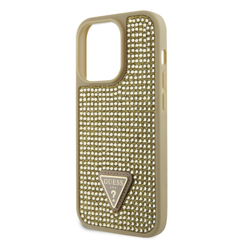 Guess Rhinestones Triangle Metal Logo Kryt pre iPhone 15 Pro Gold