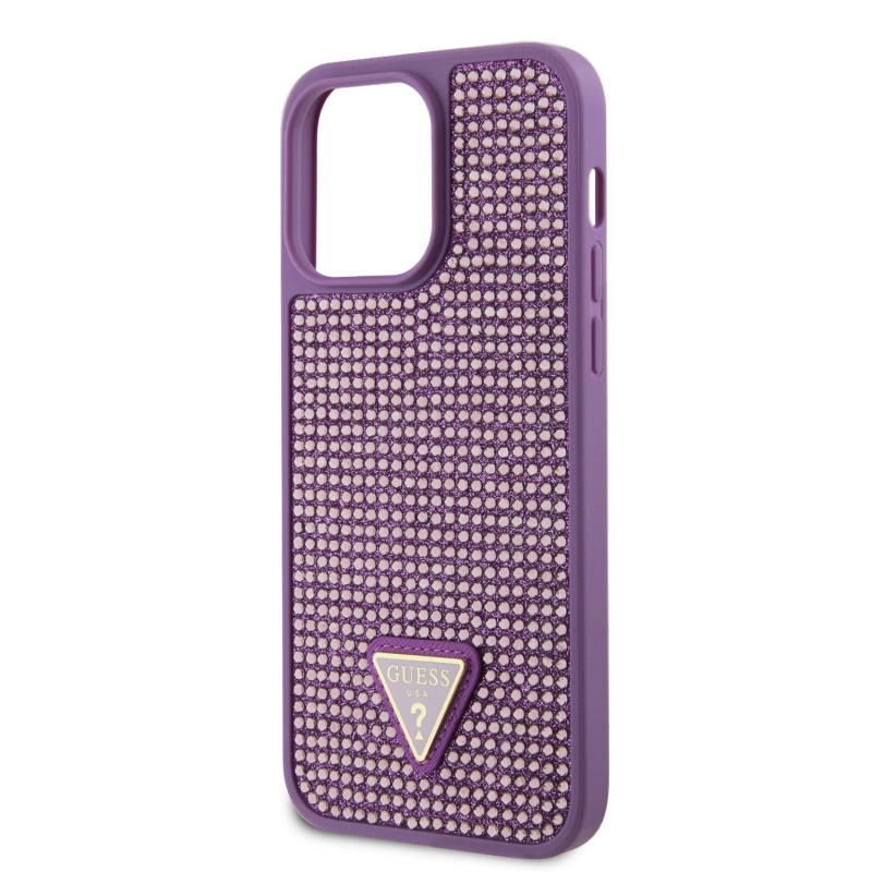 Guess Rhinestones Triangle Metal Logo Kryt pre iPhone 15 Pro Max Purple