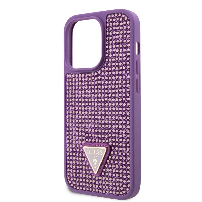 Guess Rhinestones Triangle Metal Logo Kryt pre iPhone 15 Pro Purple