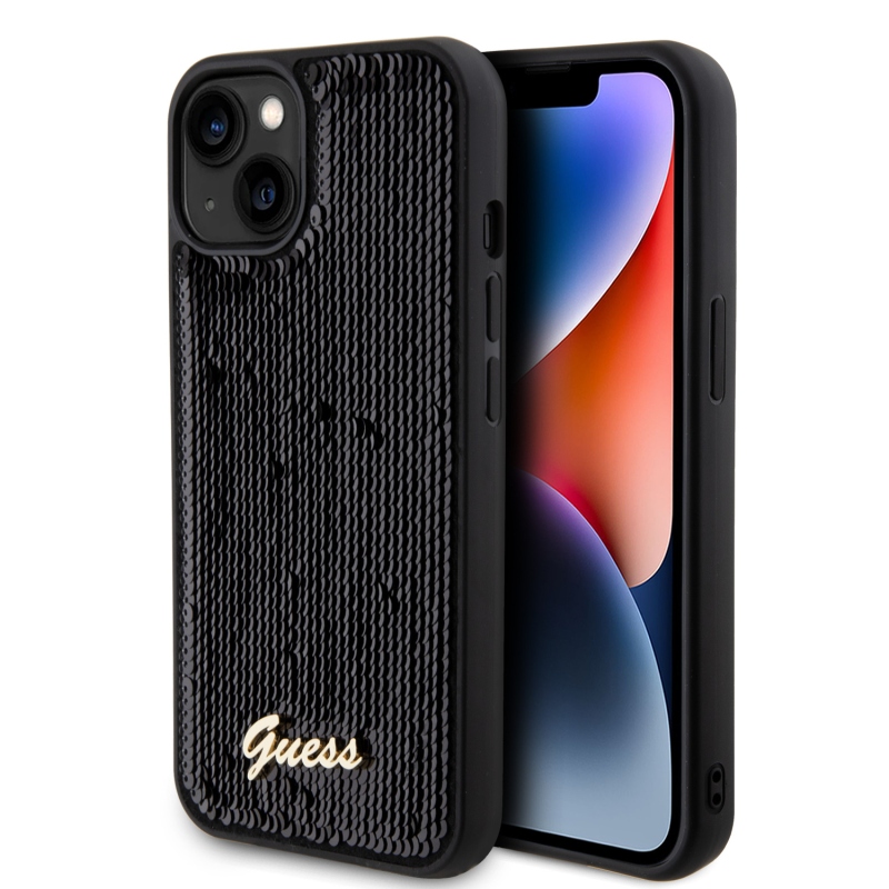 Guess Sequin Script Logo Zadný Kryt pre iPhone 13 Black