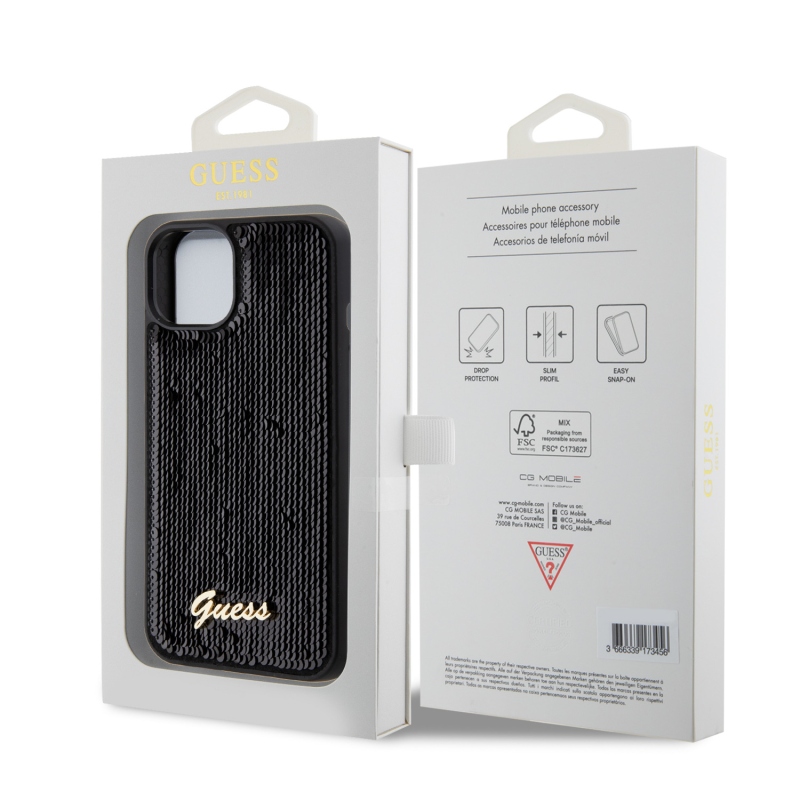 Guess Sequin Script Logo Zadný Kryt pre iPhone 13 Black