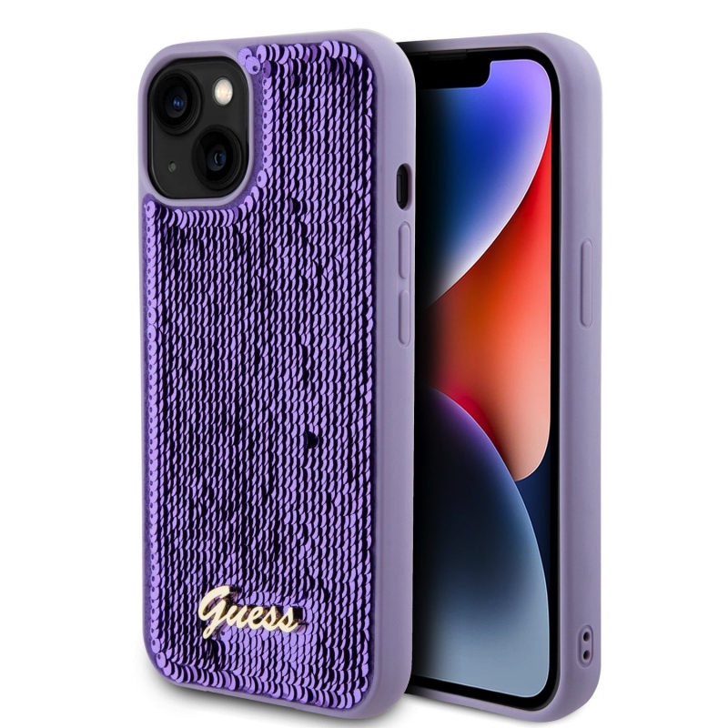 Guess Sequin Script Logo Zadný Kryt pre iPhone 13 Purple