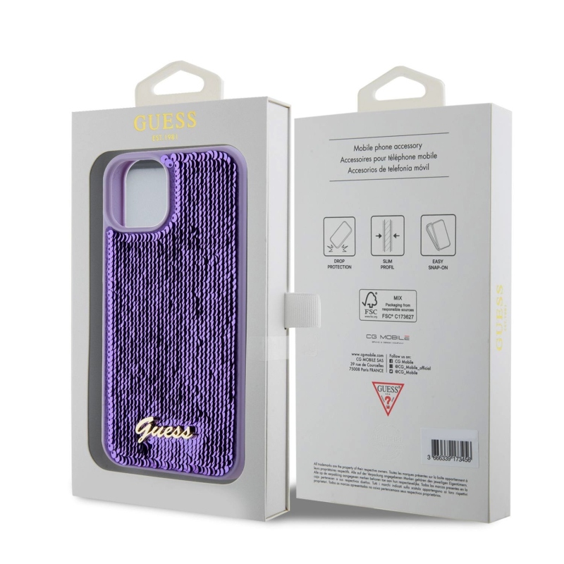 Guess Sequin Script Logo Zadný Kryt pre iPhone 13 Purple