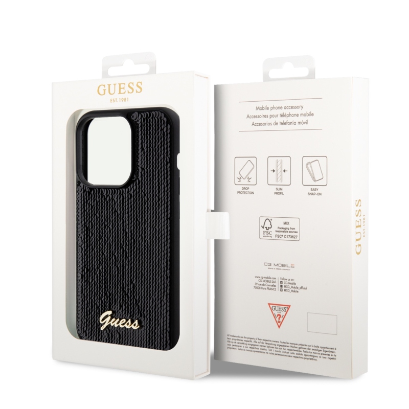 Guess Sequin Script Logo Zadný Kryt pre iPhone 14 Pro Black