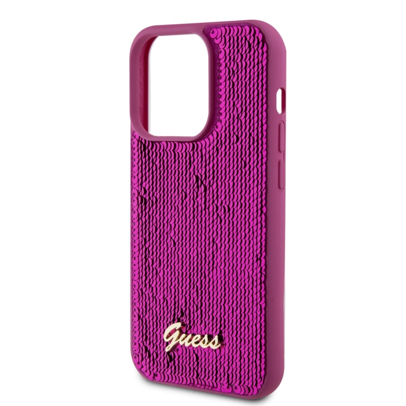 Guess Sequin Script Logo Zadný Kryt pre iPhone 14 Pro Magenta