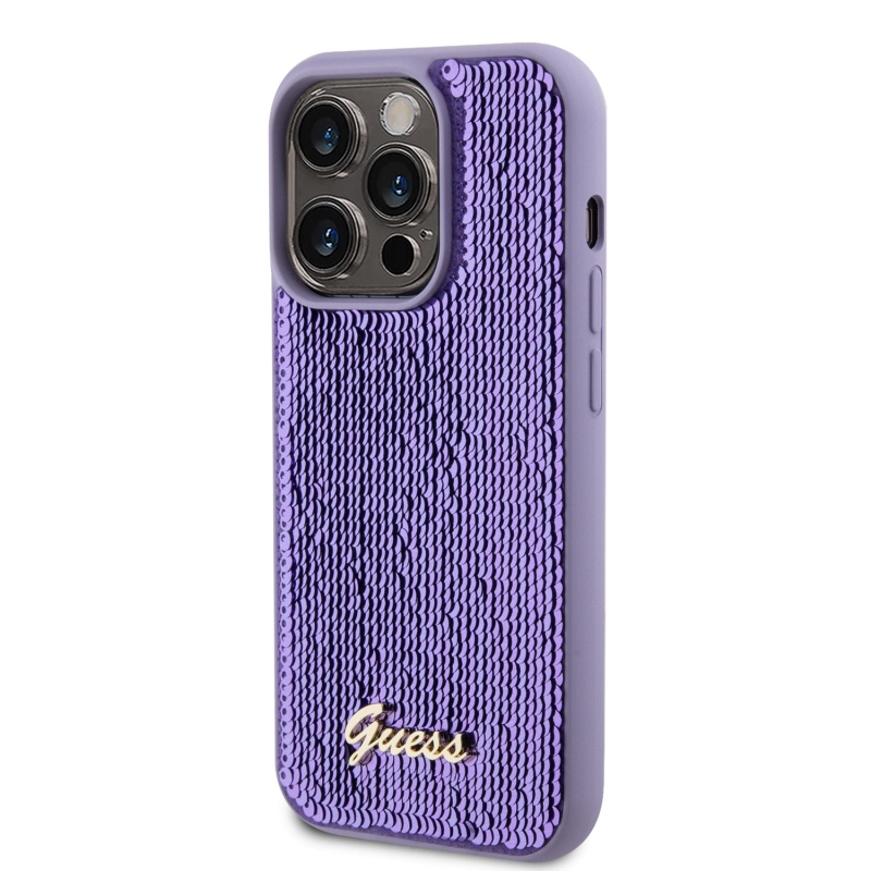 Guess Sequin Script Logo Zadný Kryt pre iPhone 14 Pro Purple