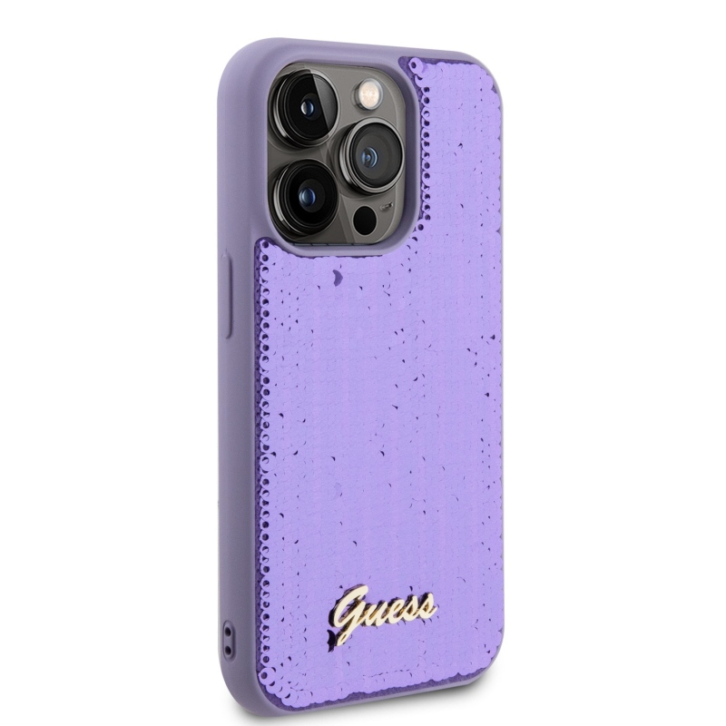 Guess Sequin Script Logo Zadný Kryt pre iPhone 14 Pro Purple