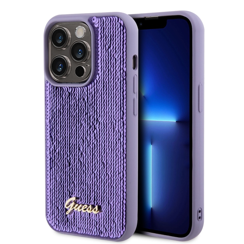 Guess Sequin Script Logo Zadný Kryt pre iPhone 14 Pro Purple