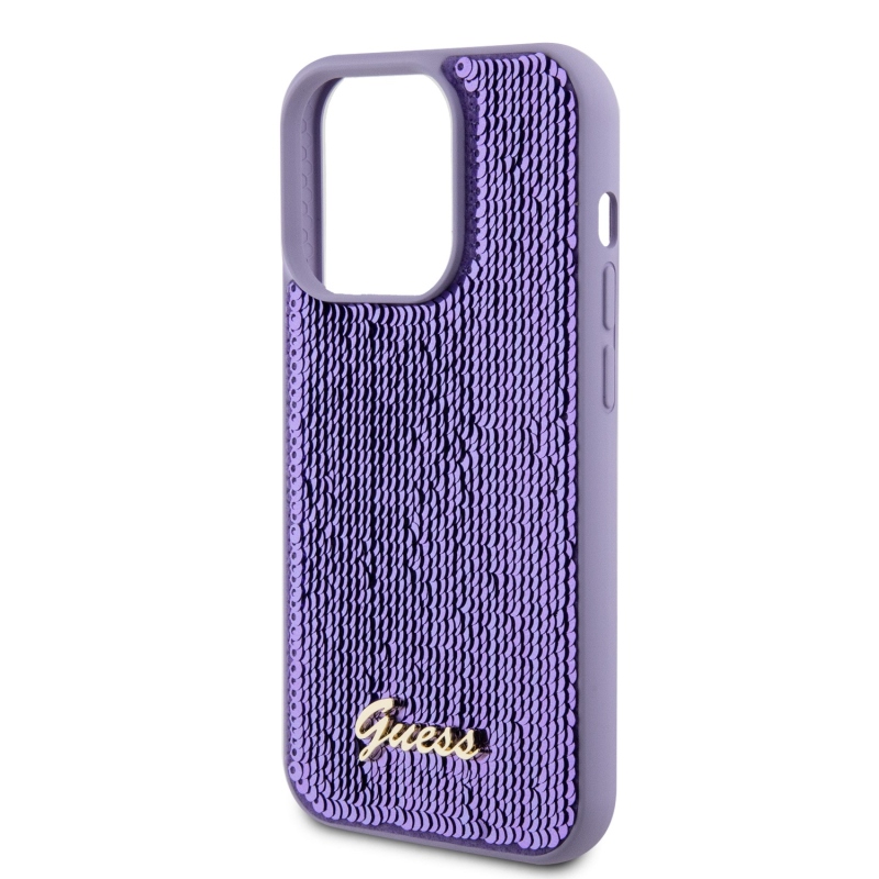 Guess Sequin Script Logo Zadný Kryt pre iPhone 14 Pro Purple