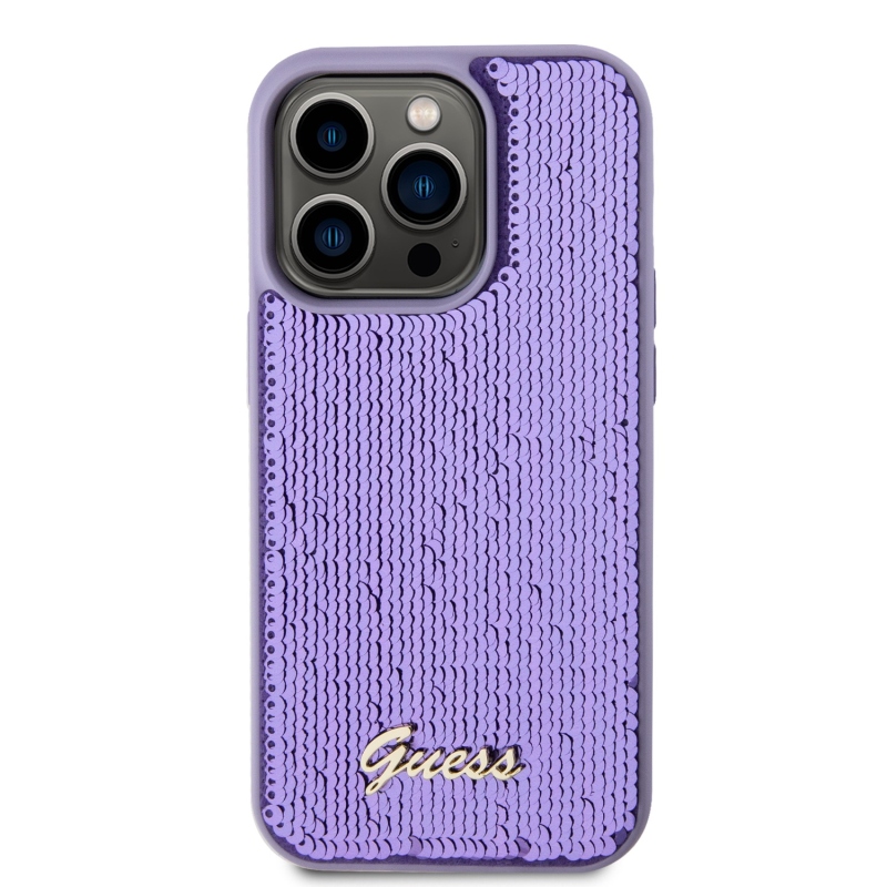 Guess Sequin Script Logo Zadný Kryt pre iPhone 14 Pro Purple