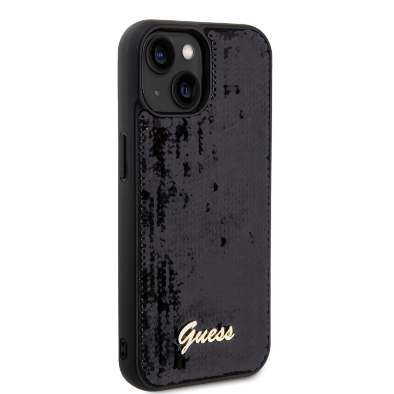 Guess Sequin Script Logo Zadný Kryt pre iPhone 15 Black