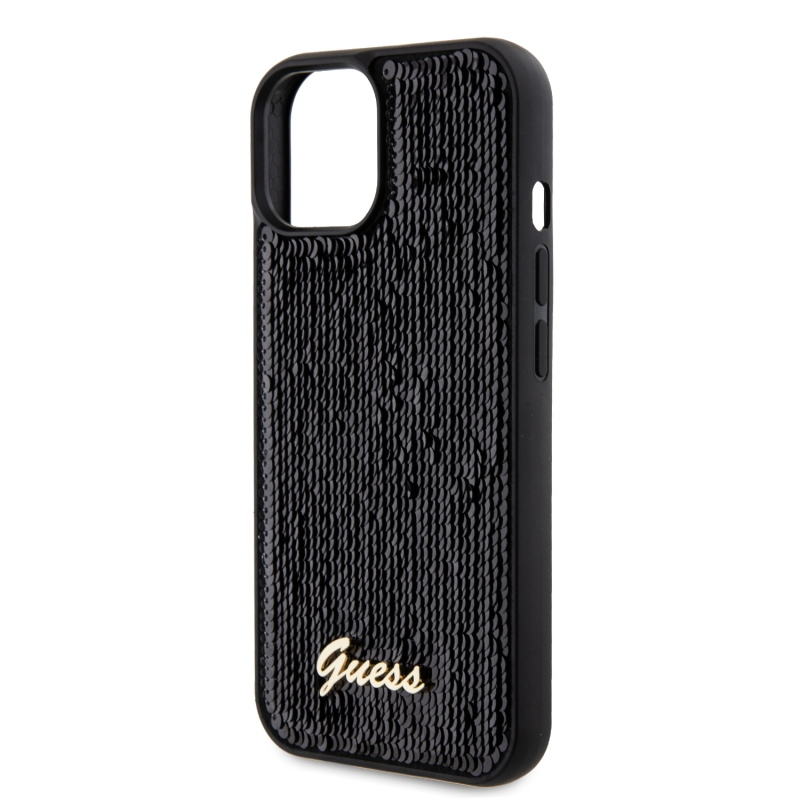 Guess Sequin Script Logo Zadný Kryt pre iPhone 15 Black