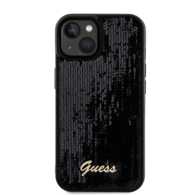 Guess Sequin Script Logo Zadný Kryt pre iPhone 15 Black