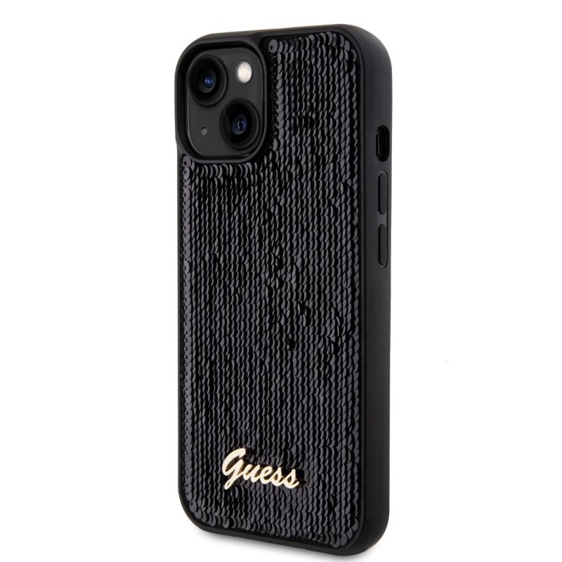 Guess Sequin Script Logo Zadný Kryt pre iPhone 15 Black