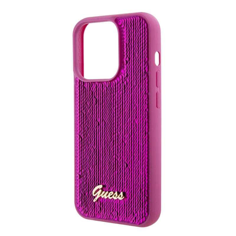 Guess Sequin Script Logo Zadný Kryt pre iPhone 15 Magenta