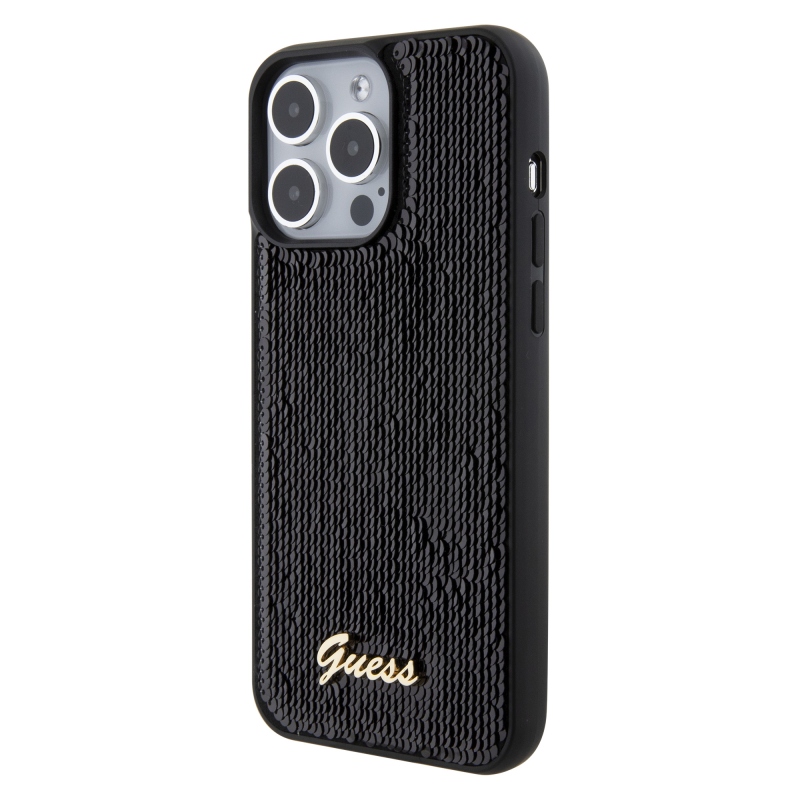 Guess Sequin Script Logo Zadný Kryt pre iPhone 15 Pro Max Black