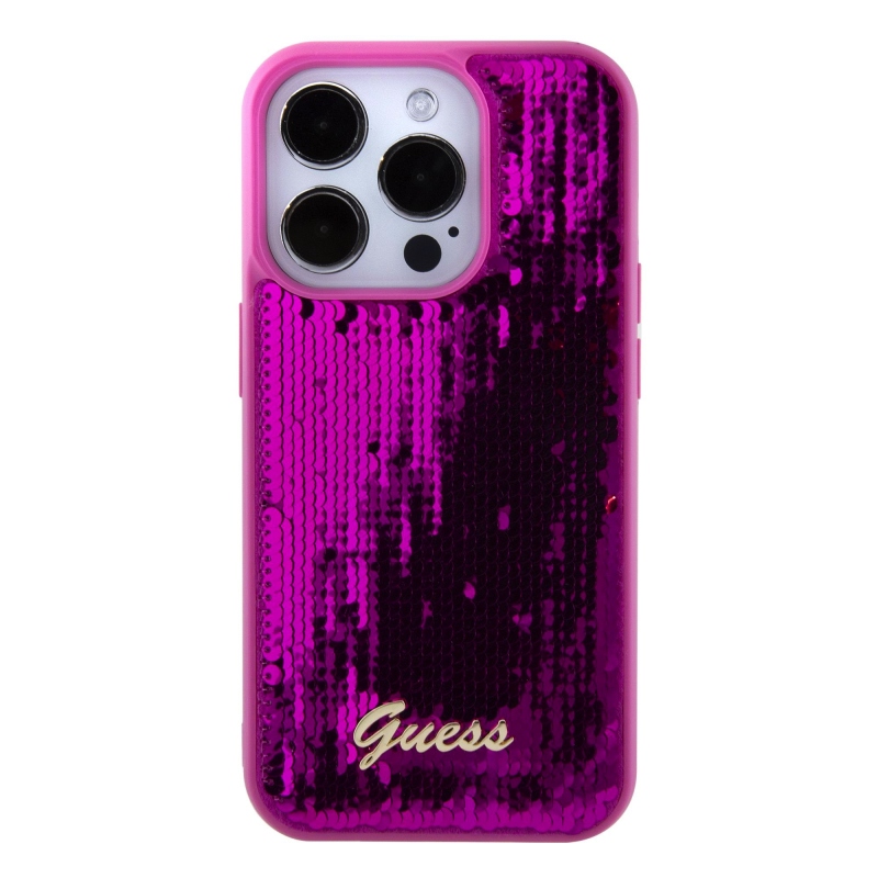 Guess Sequin Script Logo Zadný Kryt pre iPhone 15 Pro Max Magenta