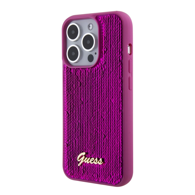 Guess Sequin Script Logo Zadný Kryt pre iPhone 15 Pro Max Magenta