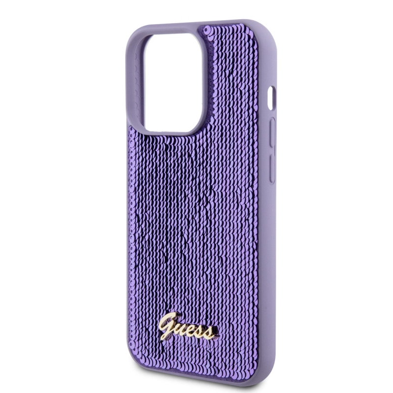 Guess Sequin Script Logo Zadný Kryt pre iPhone 15 Pro Max Purple