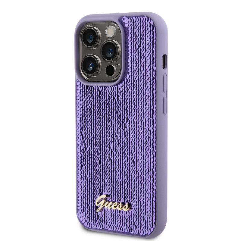 Guess Sequin Script Logo Zadný Kryt pre iPhone 15 Pro Max Purple