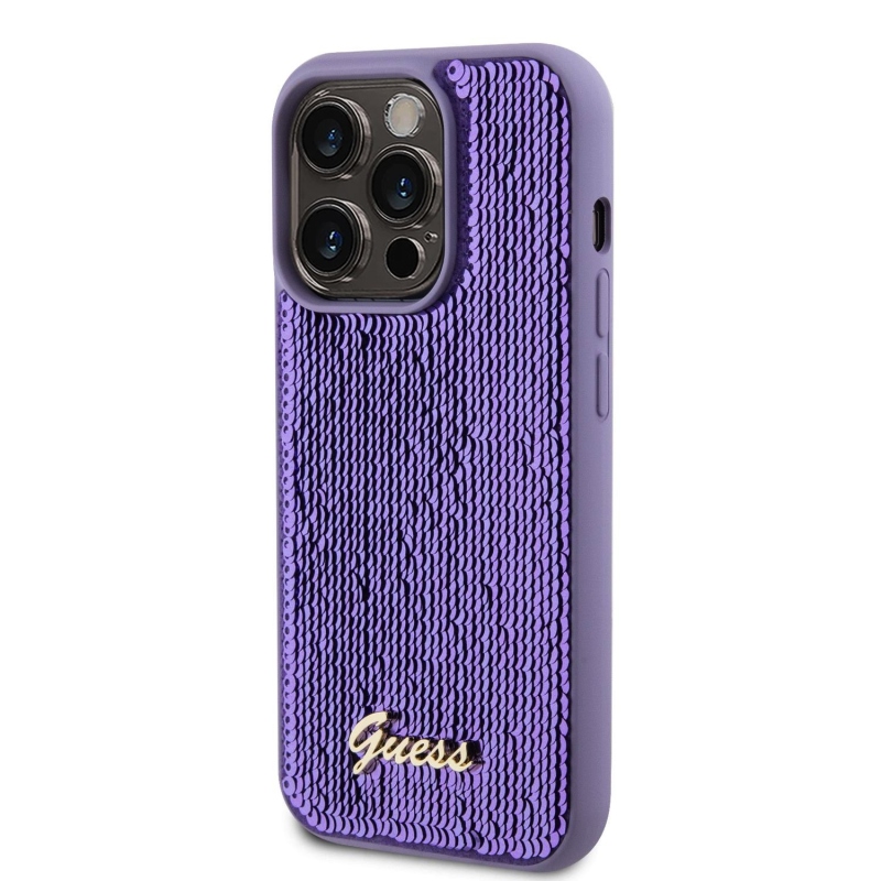 Guess Sequin Script Logo Zadný Kryt pre iPhone 15 Pro Purple