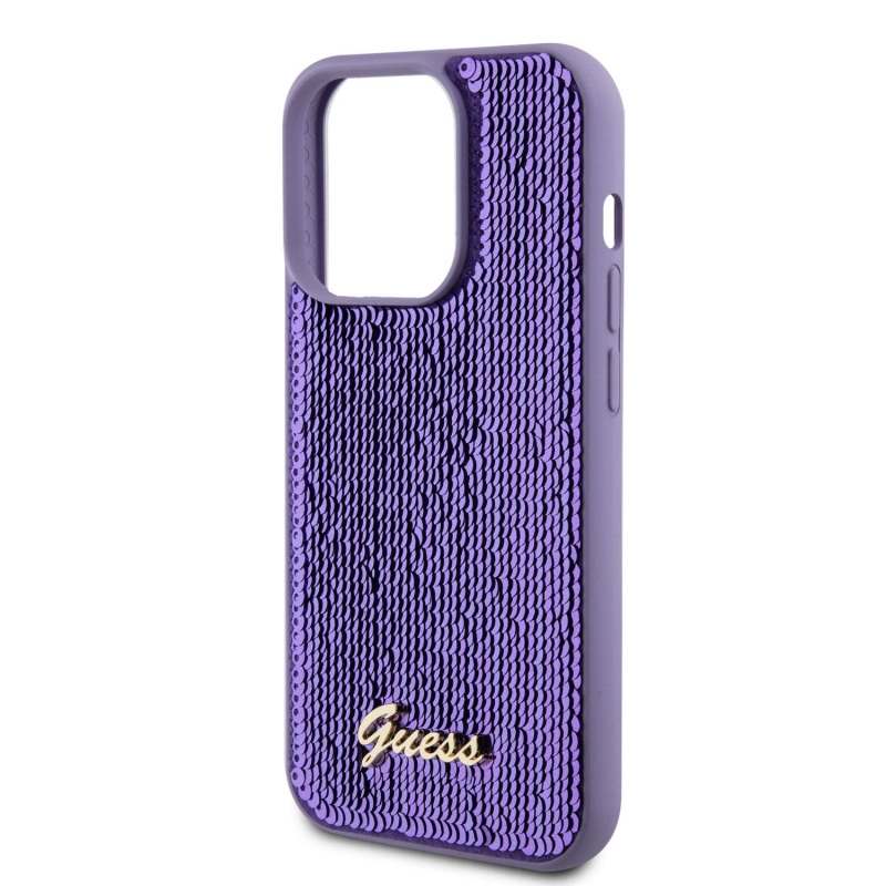 Guess Sequin Script Logo Zadný Kryt pre iPhone 15 Pro Purple