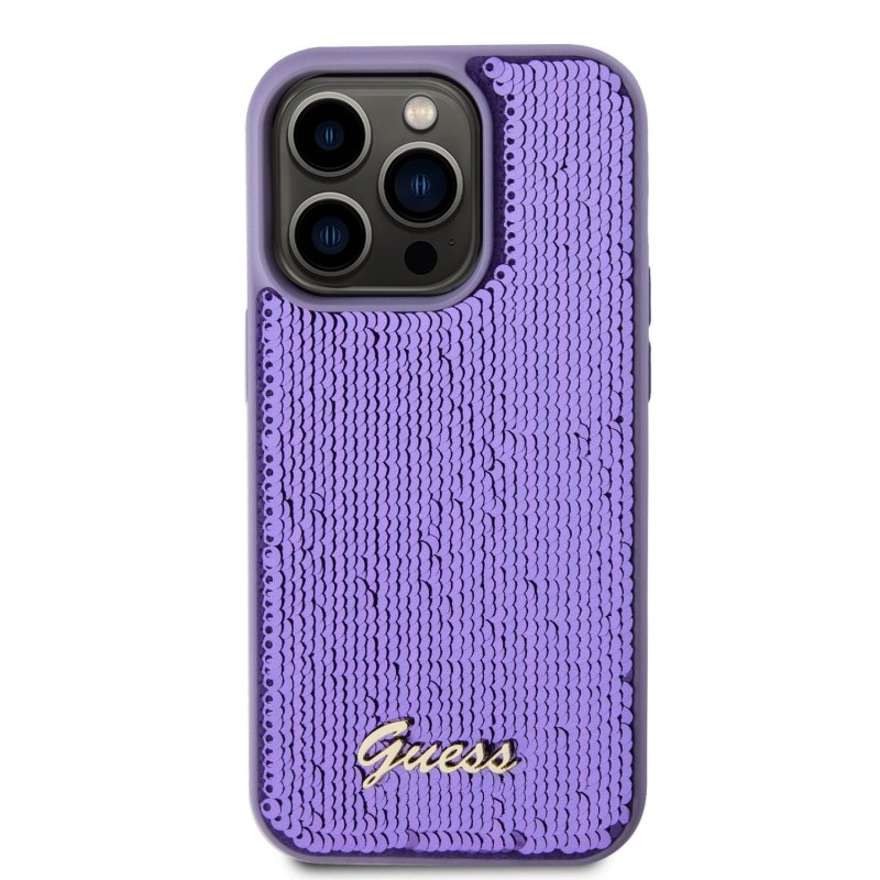 Guess Sequin Script Logo Zadný Kryt pre iPhone 15 Pro Purple