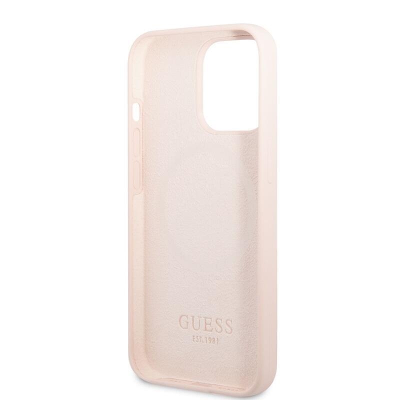 Guess silikónový obal s podporou MagSafe na iPhone 13 Pro - ružový