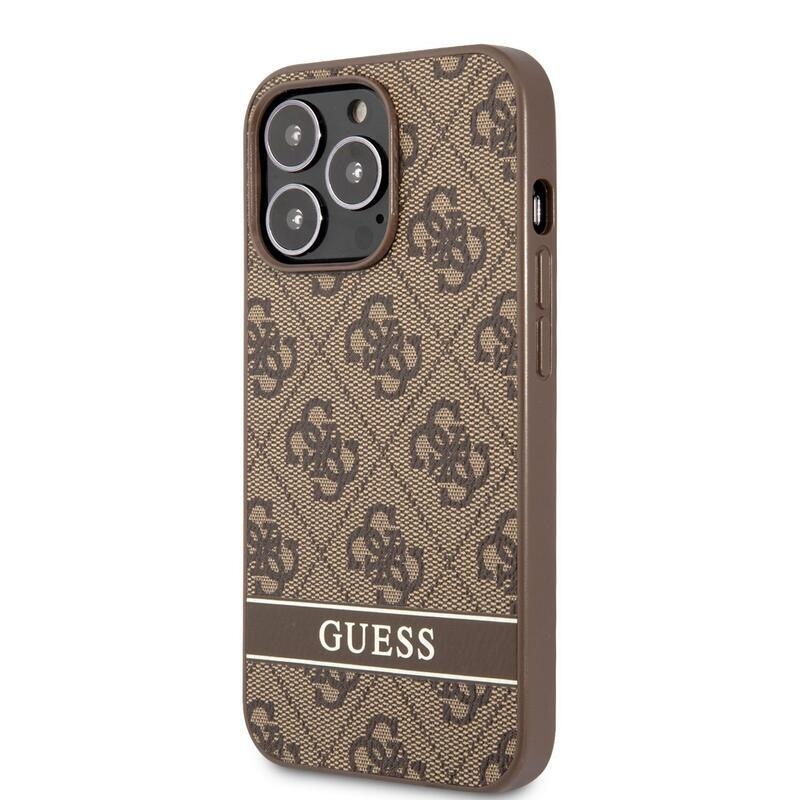 Guess stripe gélový obal s pevným chrbtom na iPhone 13 Pro - hnedý