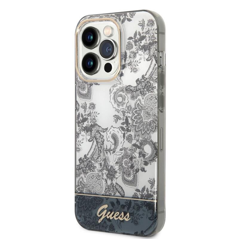 Guess toile gélový obal s pevným chrbtom na iPhone 14 Pro - sivý