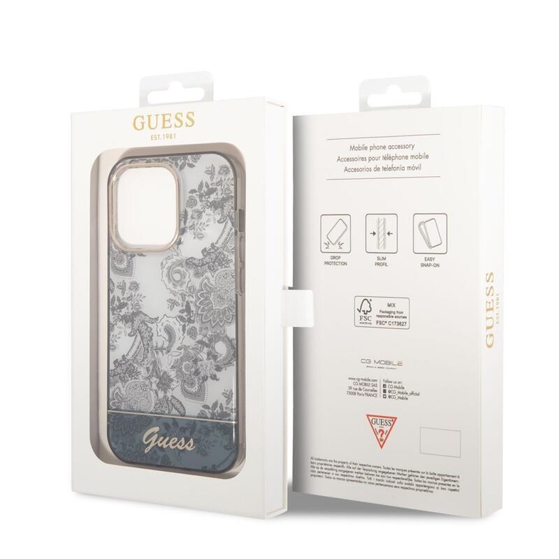 Guess toile gélový obal s pevným chrbtom na iPhone 14 Pro - sivý