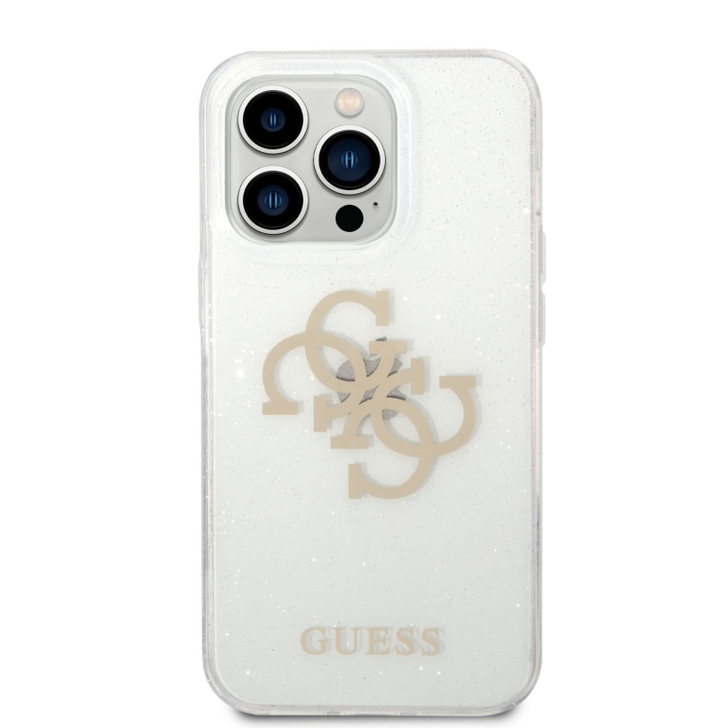 Guess TPU Big 4G Full Glitter Zadný Kryt pre iPhone 14 Pro - priehľadný