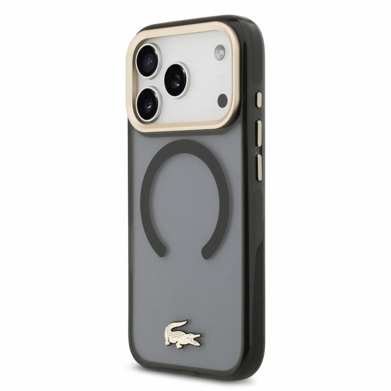 Lacoste IML Shockproof Petit Pique Gold Logo MagSafe zadný kryt pre iPhone 18 Pro Black