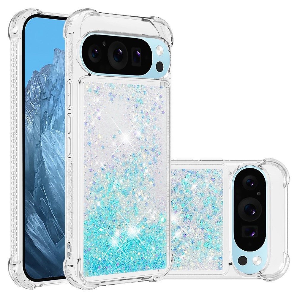Glitter presýpací gélový obal na Google Pixel 10 Pro/Pixel 10 - modrý/hviezdičky