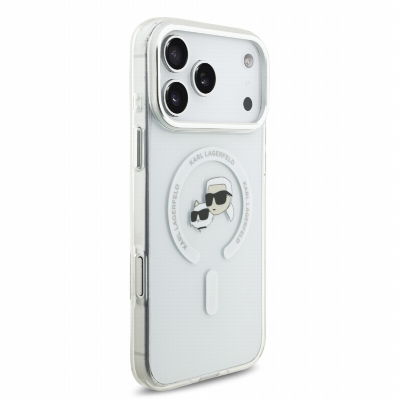 Karl Lagerfeld IML K&CH Heads kovový rám MagSafe zadný kryt pre iPhone 18 Pro Max, biely