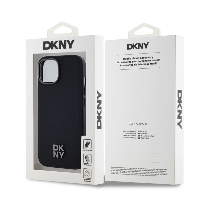 DKNY PU Leather Stack Logo Magsafe Zadný Kryt pre iPhone 15 Black