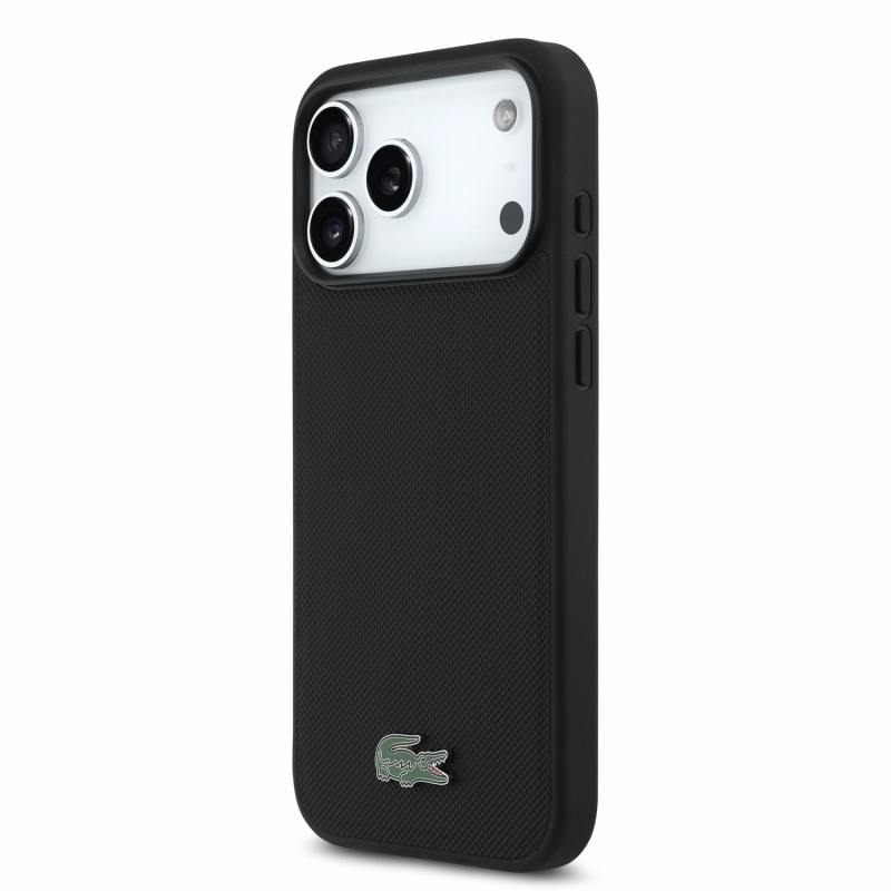 Lacoste PVC Iconic Petit Pique Metal Logo MagSafe zadný kryt pre iPhone 18 Pro Max, čierny