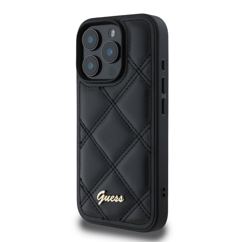 Guess PU Leather Quilted Zadný Kryt pre iPhone 16 Pro Max Black